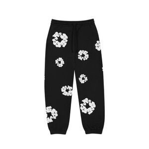 Stylish Black Sweatpants with White Floral Design